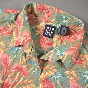 Vintage Gap Tropical Botanical Floral Short Sleeve Women Hawaiian Aloha Shirt L